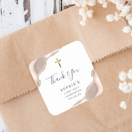 Ivory Gold Agate Erste Heilige Kommune Vielen Dank Quadratischer Aufkleber