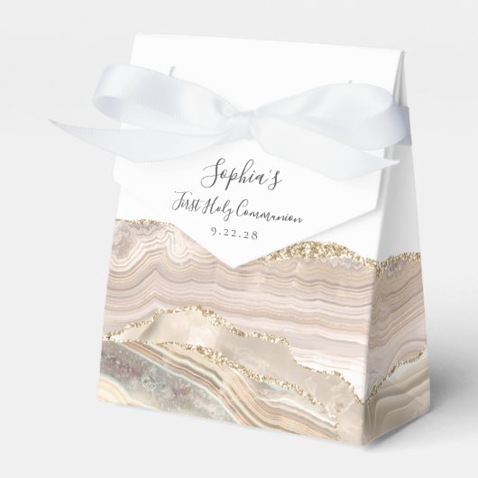 Ivory Gold Agate Script Erste Kommune Geschenkschachtel (Vorderseite)