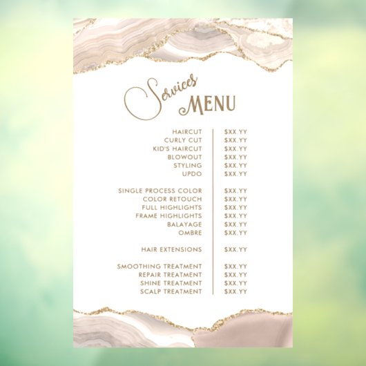 Ivory Gold Agate Services Menü Fensteraufkleber (Blatt 3)