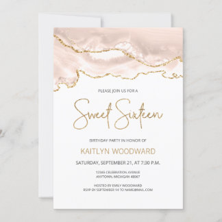 Ivory Gold Agate Sweet 16 Geburtstagsparty Einladung