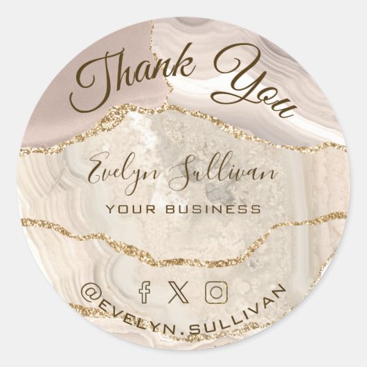 Ivory Gold Agate Vielen Dank Runder Aufkleber (Vorderseite)