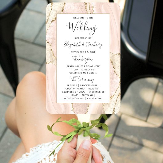 Ivory Gold Agate Wedding Program Fächer