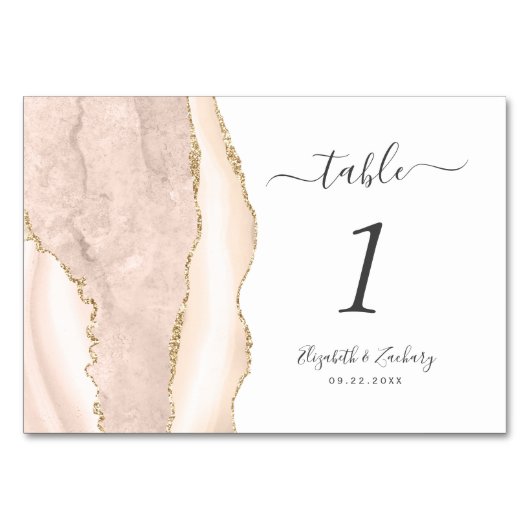 Ivory Gold Agate Wedding Tischnummer (Vorderseite)