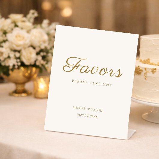 Ivory Gold Anniversary Favors Table Sign Sockelschild