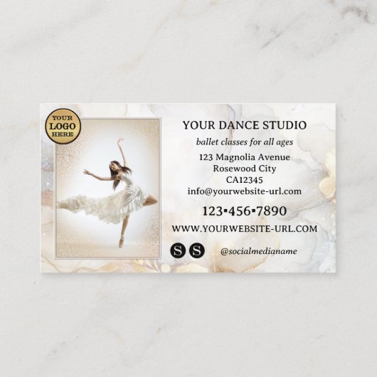 Ivory Gold Artistic Ballet Tanz Studio Visitenkarte (Rückseite)
