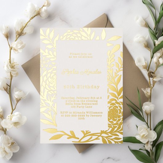 Ivory gold botanical luxury birthday folieneinladung
