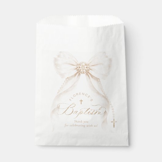Ivory Gold Bow  Modern Simple Baptism Geschenktütchen (Vorderseite)
