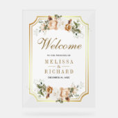Ivory Gold Christmas Floral Wedding Welcome Acrylschild (Vorderseite)