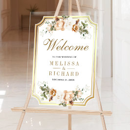 Ivory Gold Christmas Floral Wedding Welcome Acrylschild