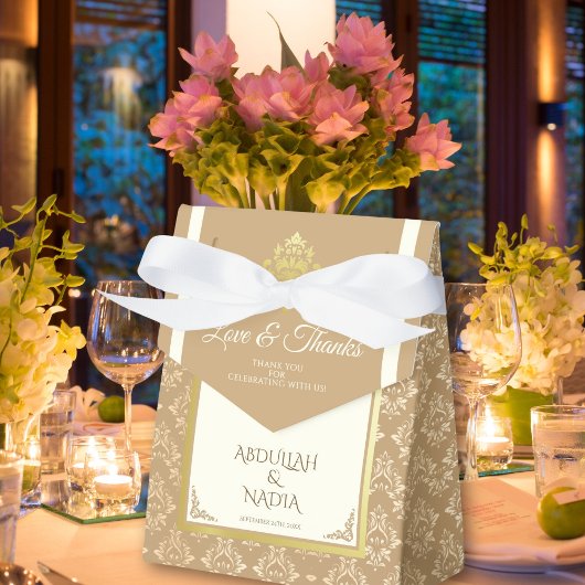 Ivory Gold Damask Elegance Islamische Hochzeit Geschenkschachtel