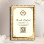 Ivory Gold Damask Elegance QR Code Muslim Hochzeit Einladung