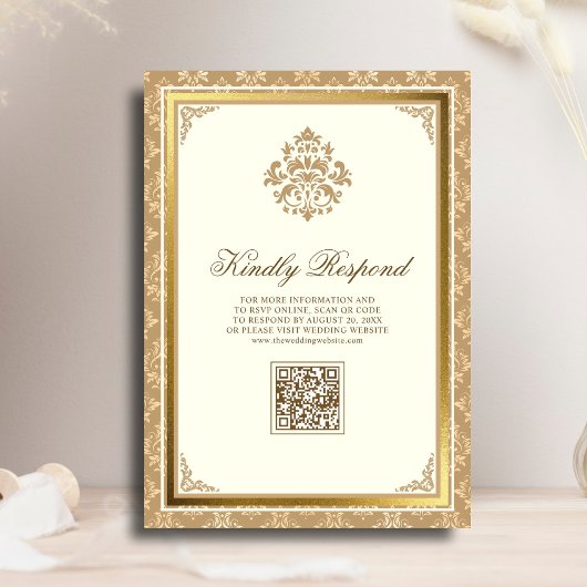Ivory Gold Damask Elegance QR Code Muslim Hochzeit Einladung