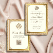 Ivory Gold Damask Elegance QR Code Muslim Hochzeit Einladung