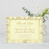 Ivory & Gold Damask Save the Date (Stehend Vorderseite)