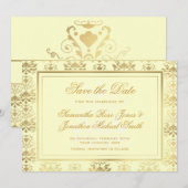 Ivory & Gold Damask Save the Date (Vorne/Hinten)