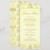 Ivory & Gold Damask Slim Dinner Menü Menükarte (Vorne/Hinten)