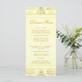 Ivory & Gold Damask Slim Dinner Menü Menükarte (Stehend Vorderseite)
