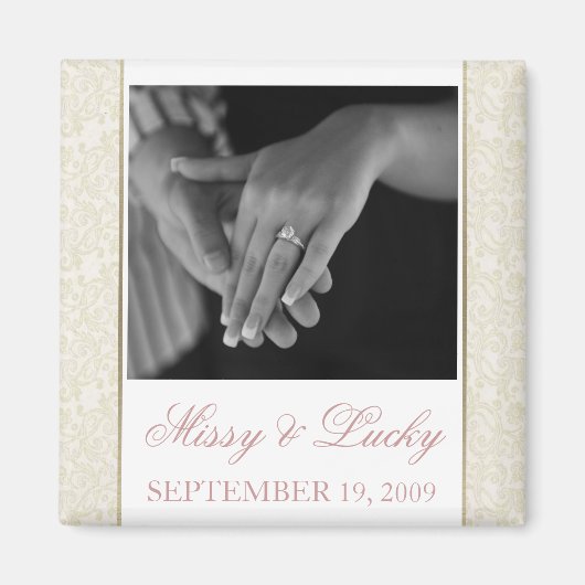 Ivory & Gold Filigree speichern das Date Magnet (Vorne)