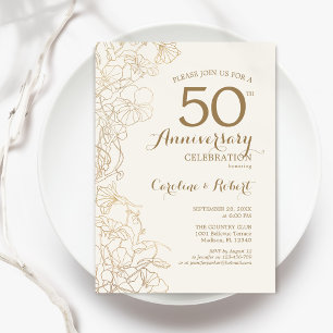 Ivory Gold Floral 50 Jahre Jubiläum Einladung