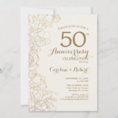 Ivory Gold Floral 50 Jahre Jubiläum Einladung (Vorderseite)