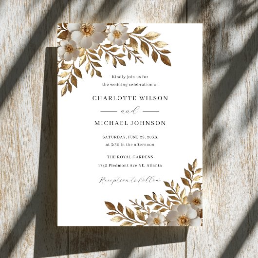 Ivory Gold Floral Bloom Wedding Invitation  Einladung