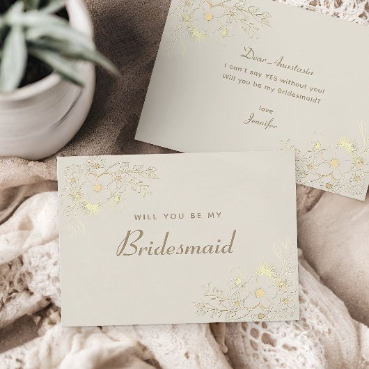 ivory Gold Floral Bridesmaid Vorschlag Card Einladungspostkarte