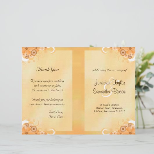 Ivory Gold Floral Elegant Bi-Fold Hochzeitsprogram (Stehend Vorderseite)