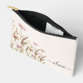 Ivory Gold Floral Name Monogram Zubehörtasche (Offen)