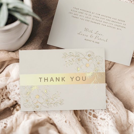 Ivory Gold Floral Wedding Danke Karte