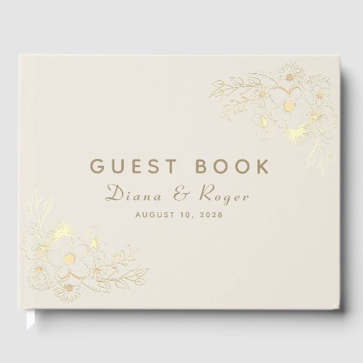 Ivory Gold Floral Wedding Guest Book Gästebuch (Vorderseite)