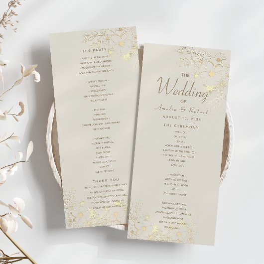 Ivory Gold Floral Wedding Program Programm