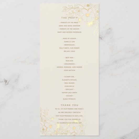 Ivory Gold Floral Wedding Program Programm (Rückseite)