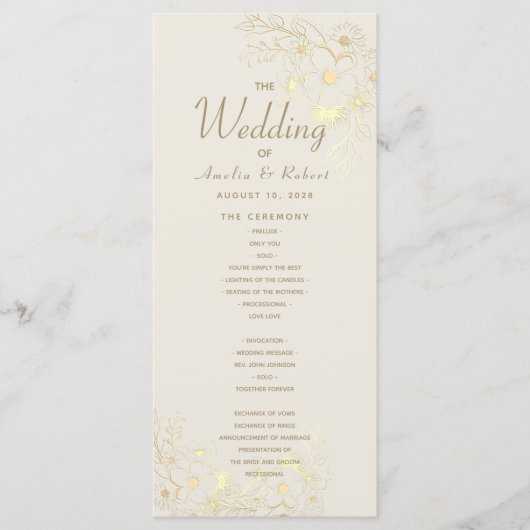 Ivory Gold Floral Wedding Program Programm (Vorderseite)