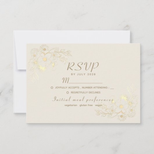 Ivory Gold Floral Wedding RSVP Card (Vorderseite)