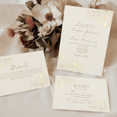 Ivory Gold Floral Wedding RSVP Card
