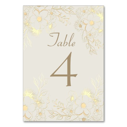 Ivory Gold Floral Wedding Tischnummer (Rückseite)