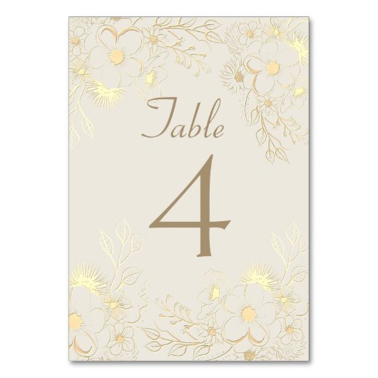 Ivory Gold Floral Wedding Tischnummer (Vorderseite)