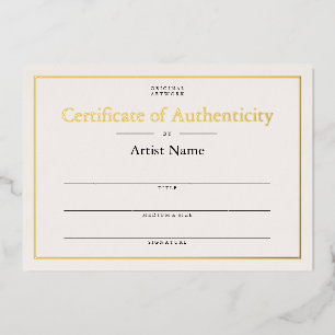 Ivory Gold Foil Certificate of Authenticity Art Folieneinladung