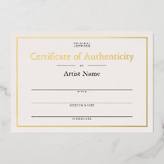 Ivory Gold Foil Certificate of Authenticity Art Folieneinladung