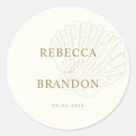 Ivory & Gold Hand Drawn Seashell Wedding Favor Runder Aufkleber