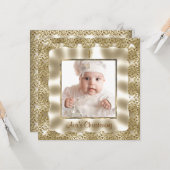 Ivory Gold Lace Baby Foto Taufe Christening Karte (Vorderseite/Rückseite Beispiel)