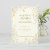 Ivory Gold Leafy Border Botanical Elegant Wedding Einladung (Stehend Vorderseite)
