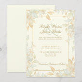Ivory Gold Leafy Border Botanical Elegant Wedding Einladung (Vorne/Hinten)