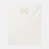 Ivory gold monogrammed wreath elegant fleecedecke (Vorderseite)