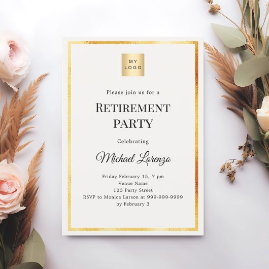 Ivory gold retirement party business logo einladung