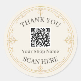Ivory Gold Small Business QR-Code Danke Runder Aufkleber