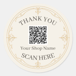 Ivory Gold Small Business QR-Code Danke  Runder Aufkleber