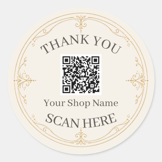 Ivory Gold Small Business QR-Code Danke  Runder Aufkleber (Vorderseite)