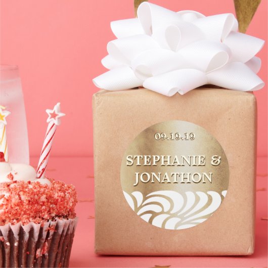 Ivory Gold Swirl Gold Wedding Siegel Runder Aufkleber (Party)