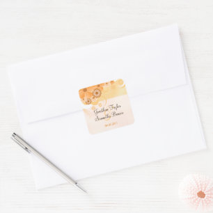 Ivory Gold und Peach Floral Gastgeschenk Hochzeit  Quadratischer Aufkleber